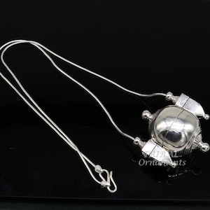 925Sterling silver handmade solid silver chain and Shiva lingam box, box pendant necklace set, container pendant tribal jewelry india set489