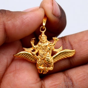 925 sterling silver Hindu idol Lord Vishnu with Garuda gold polished pendant, excellent unisex locket pendant customized jewelry nsp544