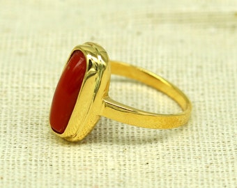 18kt or 22kt Yellow Gold Handmade Red Coral munga Ring Band Excellent Design Unisex Stone Ring Certified Hallmarked Jewelry Gring34 Etsy Australia