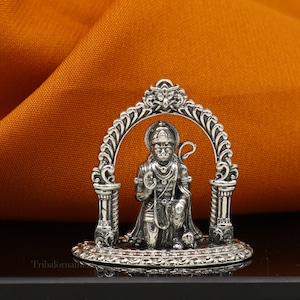 925 sterling silver handmade Divine Hindu god Lord Hanuman blessing Statue, amazing designer Divine Sculpture figurine puja article art157