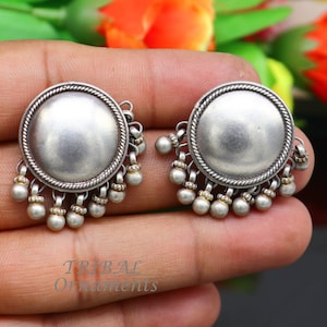 Vintage design 925 sterling silver plain style handmade round design fabulous Stud earrings tribal jewelry from Rajasthan india  s1103