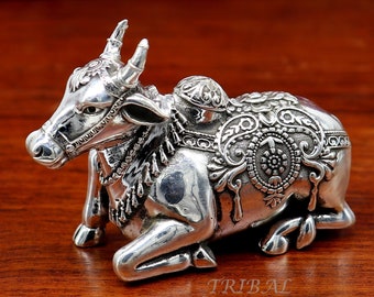 925 Sterling silver Lord Shiva Vahan Nandi Maharaj handmade small article for puja, best gift for lord Shiva, divine Nandi statue su995