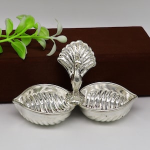 Vintage design handmade 925 sterling silver gorgeous peacock style tilak combo bowl, tilak patra, puja utensils, temple article su178