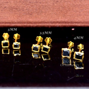 3MM / 3.5MM / 4MM 18kt geelgoud handgemaakte zwarte stenen stud oorbel, uitstekend lichtgewicht dagelijks gebruik aangepaste gifting unisex sieraden er158
