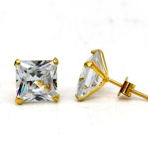 8mm 14kt yellow gold handmade single cubic zircon stone square shape stud earring cartilage customized unisex jewelry er179