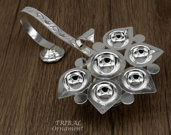 925 Sterling silver handmade amazing design home temple art Aarti lamp, amazing 5 deepak 5 lamp arti temple art puja figurine su980