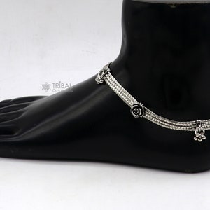 10.5&quot; inches 925 Sterling silver vintage rose flower design 3 string anklets foot bracelet with gorgeous charm ankle jewelry  ank618