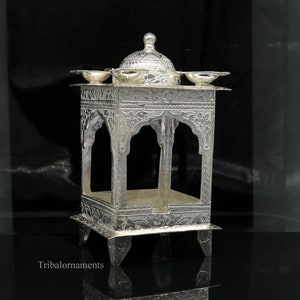 925 plata esterlina hecha a mano vintage diseño antiguo Hatri, mejor artículo de puja con 5 lámparas, los mejores utensilios de decoración del templo para el hogar india su421