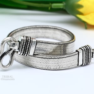 Vintage style 9MM solid 925 sterling silver handmade gorgeous wheat chain flexible bracelet belt unisex jewelry from Rajasthan India nsbr538