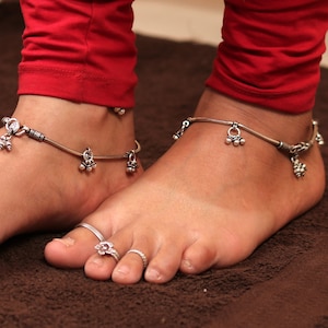 handmade 925 Sterling silver handmade vintage antique design stylish anklet foot bracelet hanging bells tribal belly dance jewelry ank29