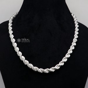 20&quot;/24&quot; Heavy 8mm Rope chain 925 sterling silver handmade rope chain, necklace chain, plain bright silver trendy style men&#39;s chain ch570