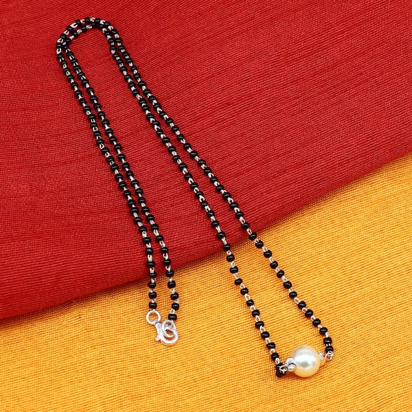 Reine 925 Sterling Silber Perlen Kette Halskette, vintage weiße Perle Anhänger, Trachten Stil Bräute Mangalsutra Halskette Set214