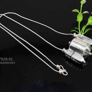 Amazing puja article sterling silver chain and Shiva lingam box, box pendant necklace set, container pendant tribal jewelry India set492
