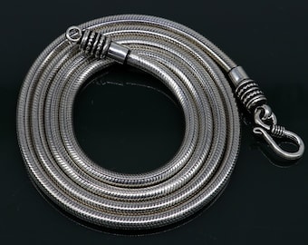 Catena a vite lunga 4 mm da 16" a 30" 925 catena pendente a catena serpente fatta a mano in argento sterling, catena collana, catena alla moda in argento ossidato ch105