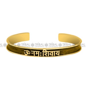 925 sterling silver or Gold polished handmade aum namah shivay mantra bracelet open face kada unisex shiva bracelet jewelry India Gcuff48