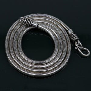 Cadena de rosca de 4 mm (40,6 a 76,2 cm) de largo, hecha a mano en plata de ley 925, con forma de serpiente, para colgante, collar, cadena moderna de plata oxidada (CH105)