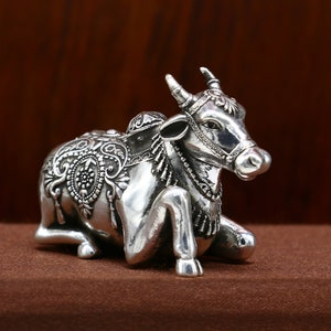 925 Sterling silver Lord Shiva Vahan Nandi Maharaj handmade small article for puja, best gift for lord Shiva, divine Nandi statue Art621