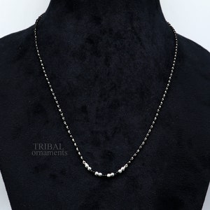 Elegant 925 sterling silver black beads chain necklace, gorgeous small stone design pendant, Mangalsutra chain beaded necklace set327