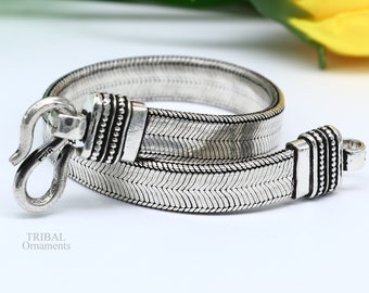 Style vintage 9 mm en argent sterling massif 925 fait main magnifique chaîne de blé bracelet flexible ceinture bijoux unisexes du Rajasthan, Inde nsbr538