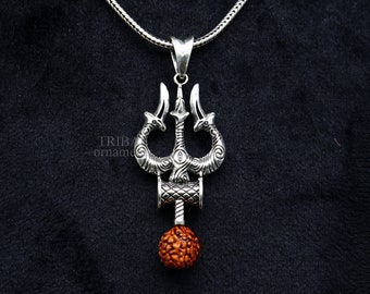 925 sterling silver Hindu idol Lord Shiva trident pendant, amazing vintage design gifting pendant customized god jewelry ssp1468
