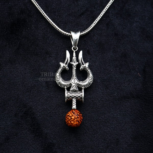 925 sterling silver Hindu idol Lord Shiva trident pendant, amazing vintage design gifting pendant customized god jewelry ssp1468