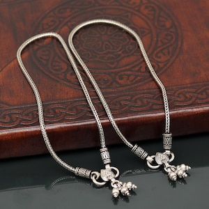 925 Sterling silver handmade wheat chain ankle bracelet, vintage oxidized charm anklets, tribal belly dance customized jewelry nank256