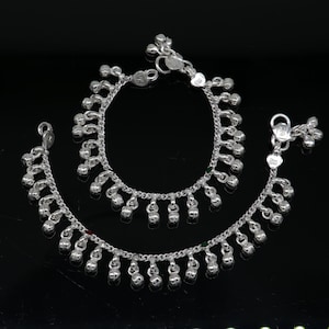 5.5 &quot; Hecho a mano plata esterlina recién nacido tobilleras bebé, excelente ondulado y encantador pulsera de tobillera bebé campanas bebé, niños de pago joyas ank280