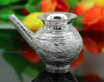 925 Solid sterling silver handmade small karwa chauth Kalash or pot, unique silver puja article, water or milk shiva Abhishek kalash su536