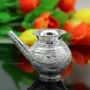 925 Solid sterling silver handmade small karwa chauth Kalash or pot, unique silver puja article, water or milk shiva Abhishek kalash su536