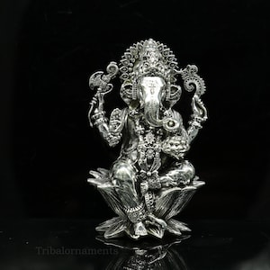 2.7&quot; small 925 Sterling silver Fabulous vintage design customized God Idol Ganesha statue, puja article figurine, Diwali puja gift art25