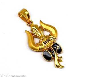 22Kt yellow gold handmade customized lord Shiva Trident Trishul pendant, best men's women's gifting jewelry stunning stylish jewelry gp22