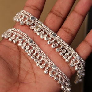 5.8&quot; Handmade vintage antique style sterling silver fabulous noisy jingle bells anklets , baby foot bracelet tribal ethnic jewelry  ank192
