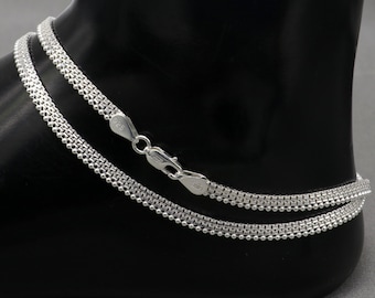 Handmade 4MM chain 925 sterling silver ankle bracelet, silver anklets, foot bracelet amazing belly dance jewelry gift her ank606