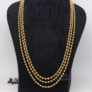 925 sterling silver handmade gold polished beaded chain 3 line necklace, amazing vintage style silver ball chain kanti choker mala  ch204