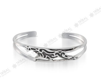 Authentic 925 sterling silver exclusive handmade Tiger design cuff kada bracelet, easy to adjust with your wrist, unisex jewelry cuff51