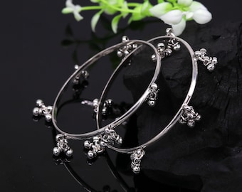 925 sterling silver handmade customized excellent hanging bells bridesmaid bangle bracelet kada , wedding personalized gifting jewelry ba90