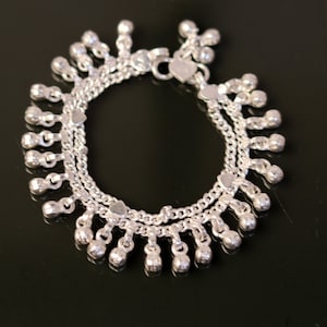6.5&#39; Vintage style Sterling silver handmade baby ankle bracelet, amazing noisy jingle bells anklets foot bracelet jewelry ank173