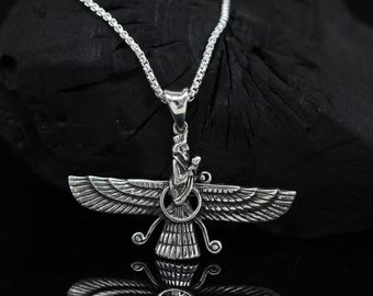 925 sterling silver handmade Faravahar Ahura Mazda Handmade pendant Necklace, Ancient Persia Silver Men Jewelry, Mythology Mens Gift nsp636