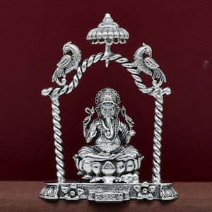925 Sterling silver Idol lord Ganesha, Pooja puja Articles, Indian Silver Idols, handcrafted Ganesh statue sculpture Diwali puja gift Art05