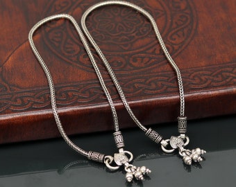 925 Sterling silver handmade wheat chain ankle bracelet, vintage oxidized charm anklets, tribal belly dance customized jewelry nank256