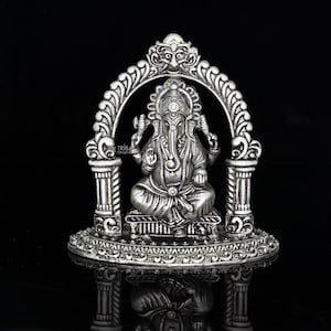 2.5&quot; Divine 925 Sterling silver Lord Ganesh Idol, Pooja Articles, Silver Idols Figurine Ganesha statue sculpture Diwali puja gift art672
