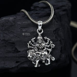 Divine 925 sterling silver Goddess bhawani/ Durga mataji with lion pendant, amazing unisex pendant locket goddess tribal jewelry nsp743