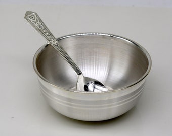 silver bowl and spoon for baby