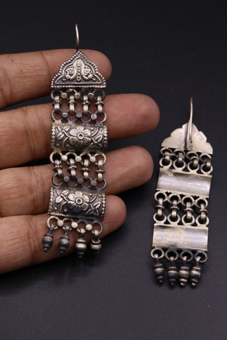 Traditional design handmade solid silver earring hoop vintage women/'s tribal jewelry gorgeous belly dance jewelry from rajasthan india