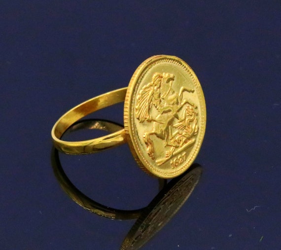 Shiny Oval Coin 21k Gold Ring | Gold rings, Coin ring, Shiny
