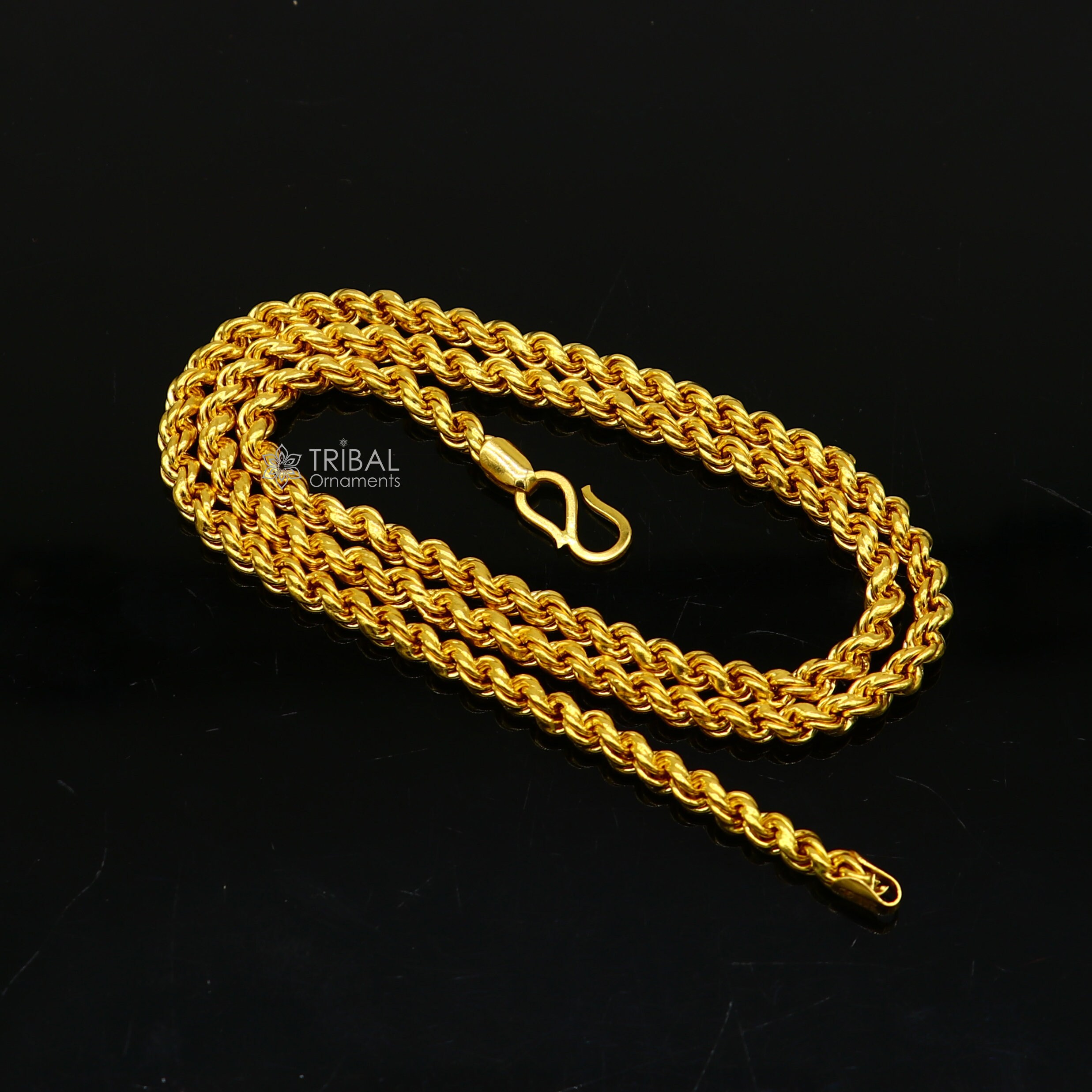 ゴールドロープチェーン 4 mm 22k イエローゴールド ハンドメイド 素晴らしいロープチェーン