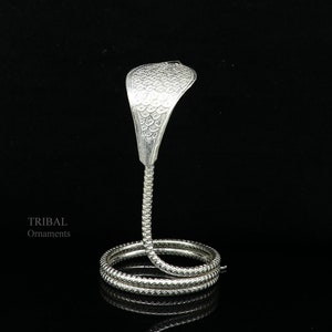 Sterling silver handmade fabulous vintage antique mini snake or shiva snake for puja or worshipping, solid Diwali puja article su672
