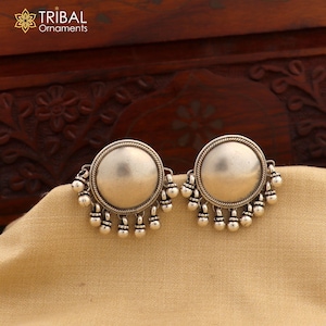 Vintage design 925 sterling silver plain style handmade round design fabulous Stud earrings tribal jewelry from Rajasthan india  s1048