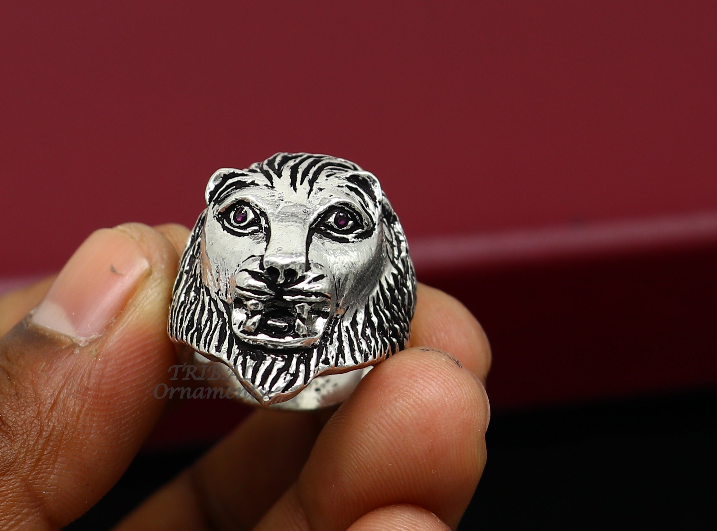 送料関税込・国内発送☆KING ICE☆Sterling Silver Link Ring 92.5% Sterling Silver Handmade King Lion Head Face High