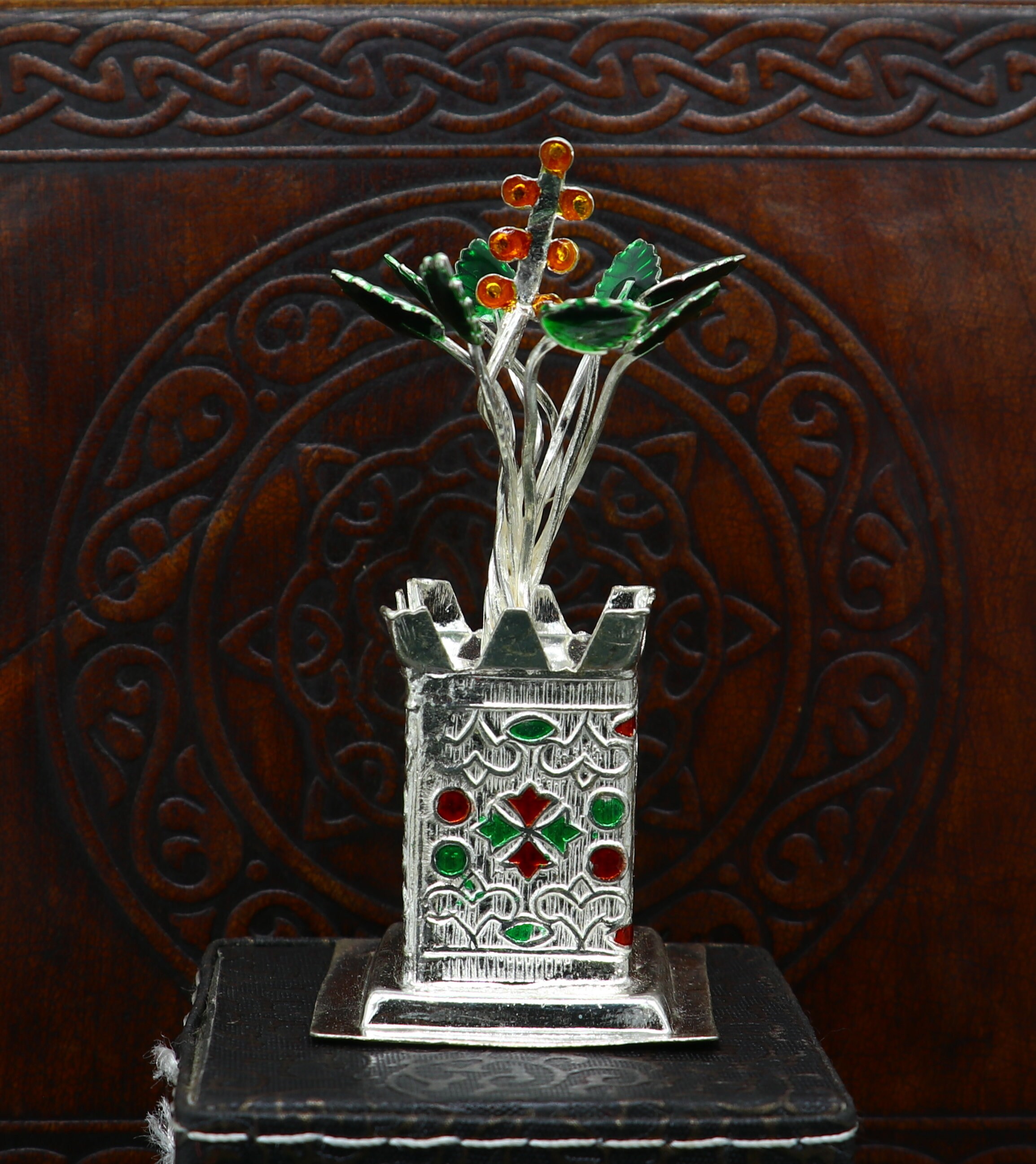 925 Sterling Silver Handmade Small Tulsi Plant Basil Rosary Plant